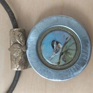 Artist made Chickadee bird hand painted necklace OOAK